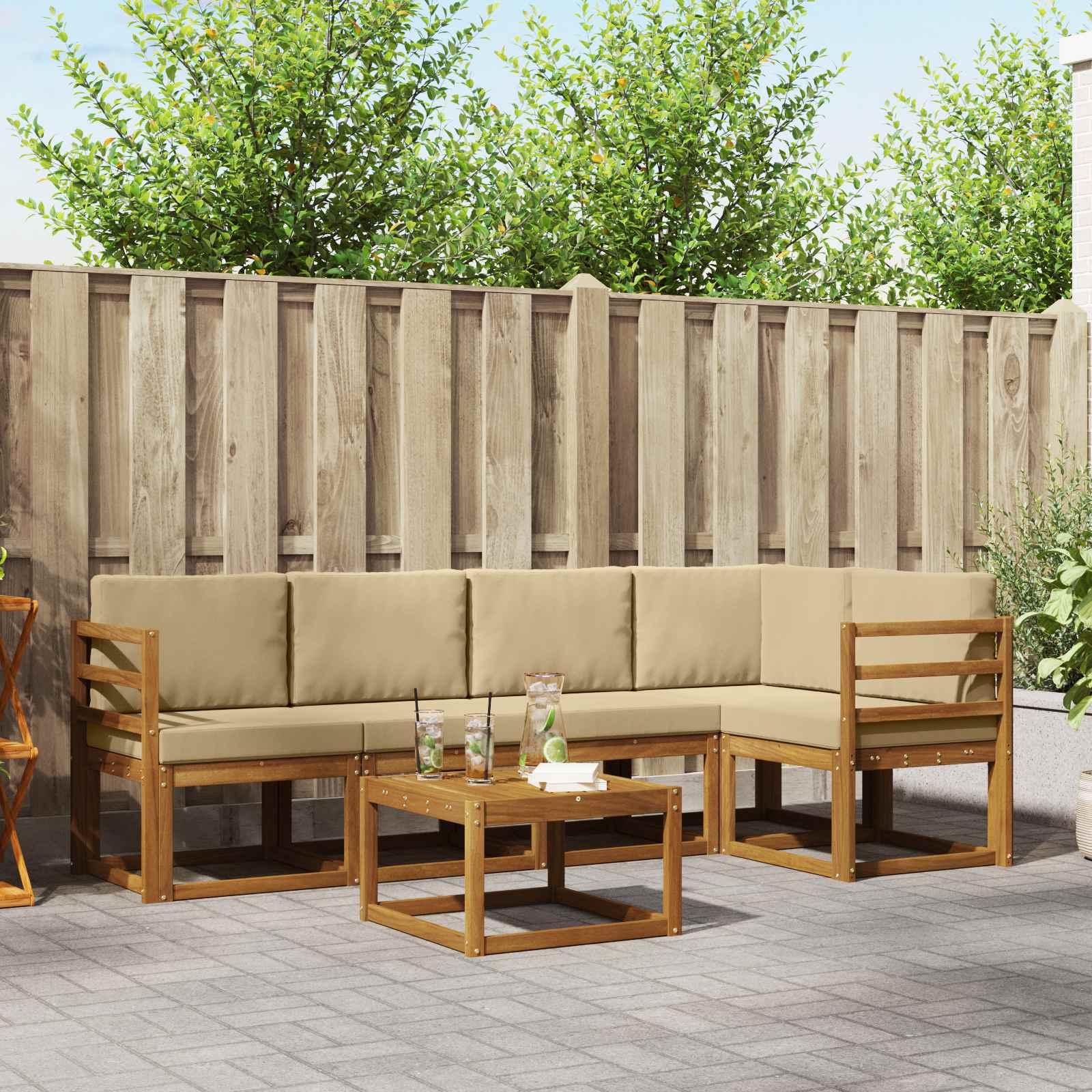 Sofa Sæt 6 stk Naturlig og Beige Soli Akacietræ og polyester