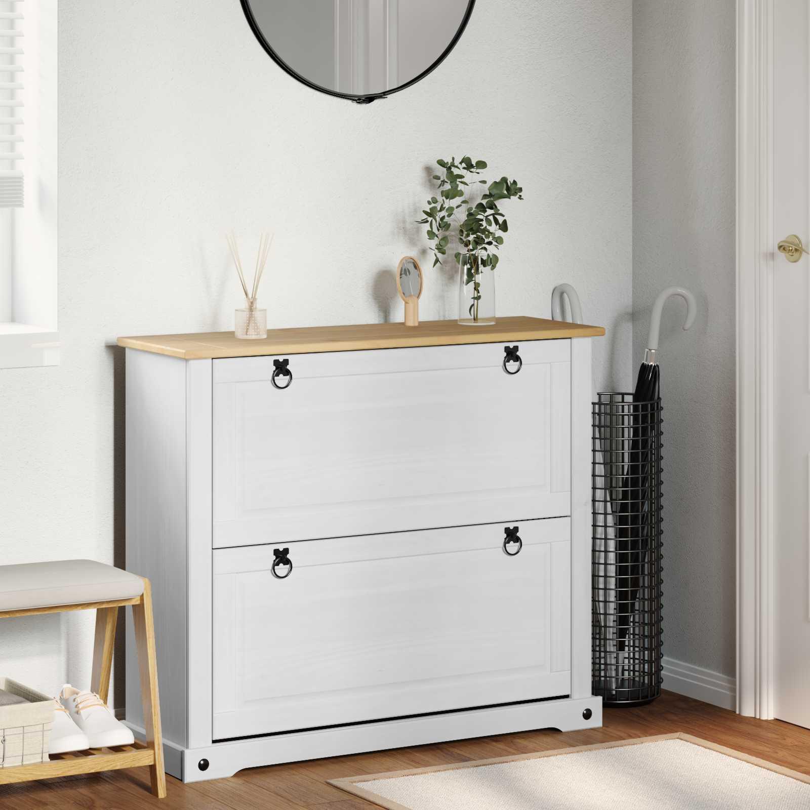 Sko skab med hylde Corona Hvid 99 x 32 x 85 cm Massiv fyrretræ