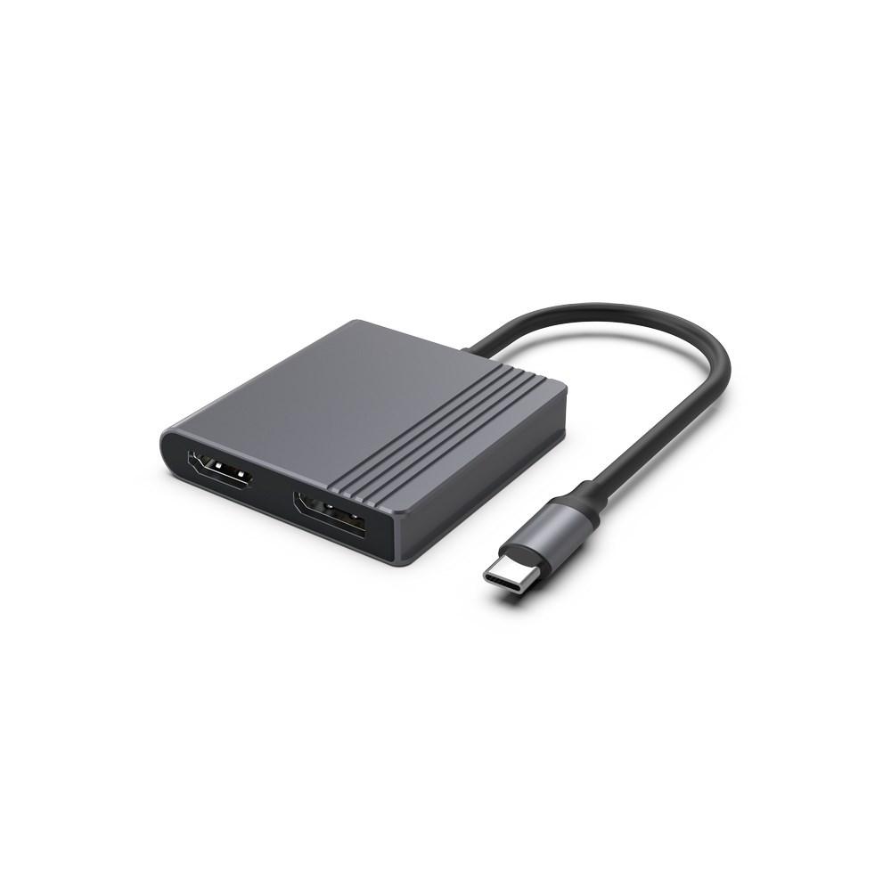 Gembird A-CM-HDMIFDPF-01 USB-C til HDMI + DisplayPort adapter, 4K 60 Hz – grå/sort billede