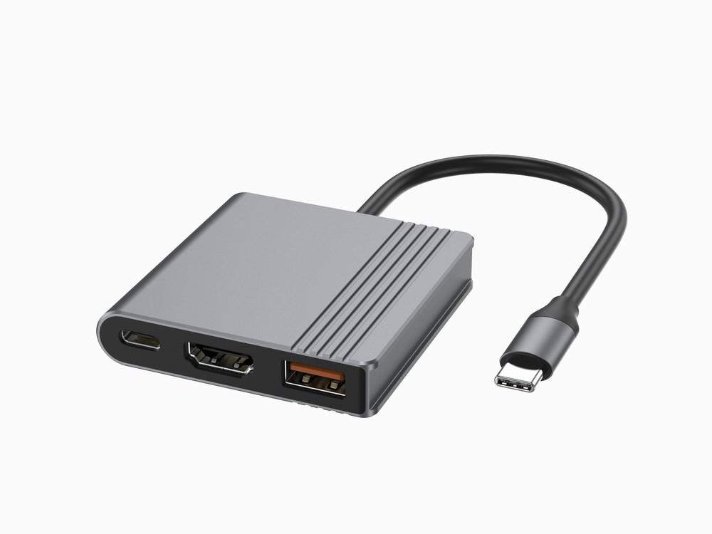 Gembird A-CM-COMBO3-05 USB-C 3-i-1 multiport-adapter – space grey billede
