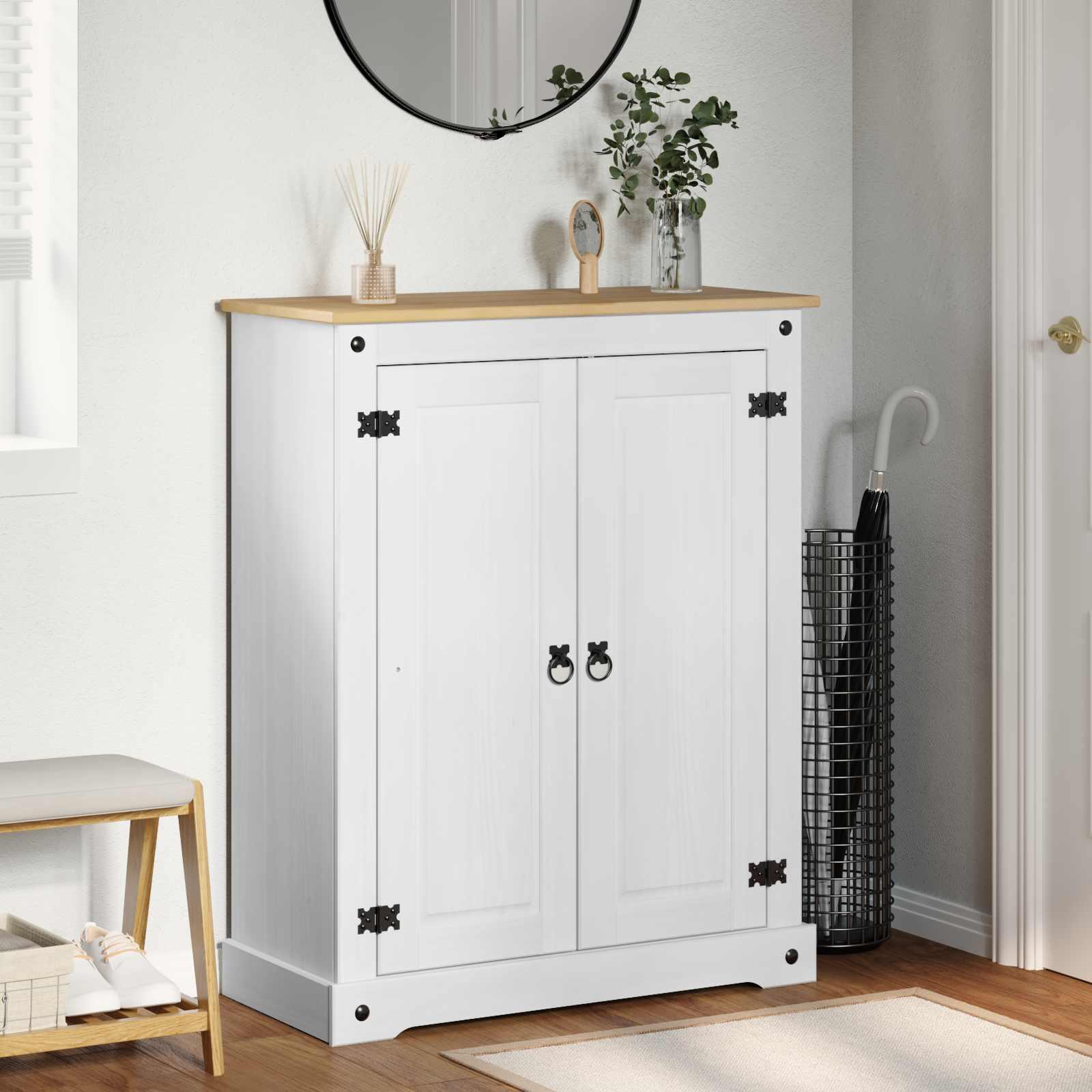 Sko skab med hylde Hvid 86 x 38,5 x 1080 cm Massiv fyrretræ