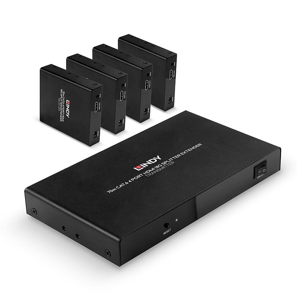 LINDY 70 m Cat6 4-port HDMI 4K60 splitter/forlænger