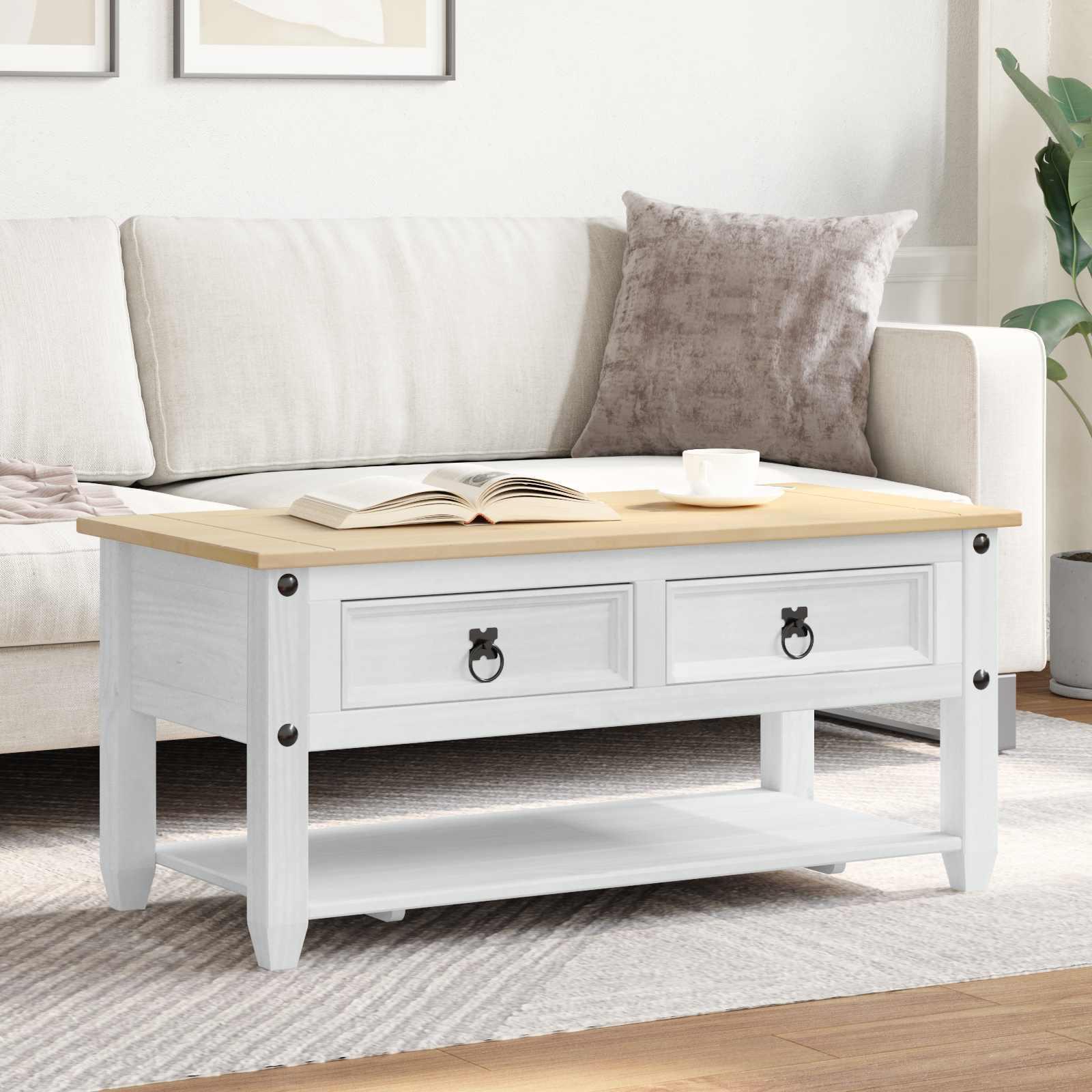 Sofabord med skuffe Hvid 100 x 48 x 45 cm Massiv fyrretræ