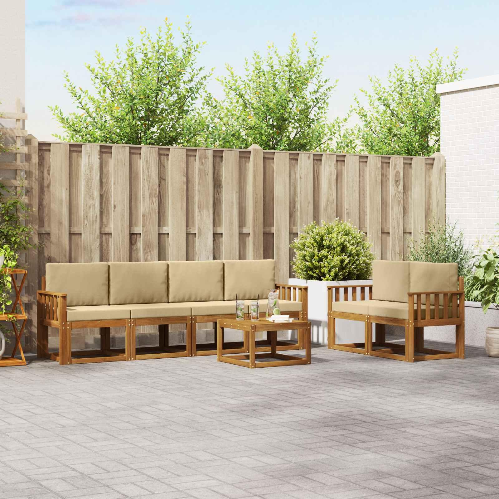 Udendørs sofagruppe 7 stk Naturlig og Beige Massivt Akacietræ