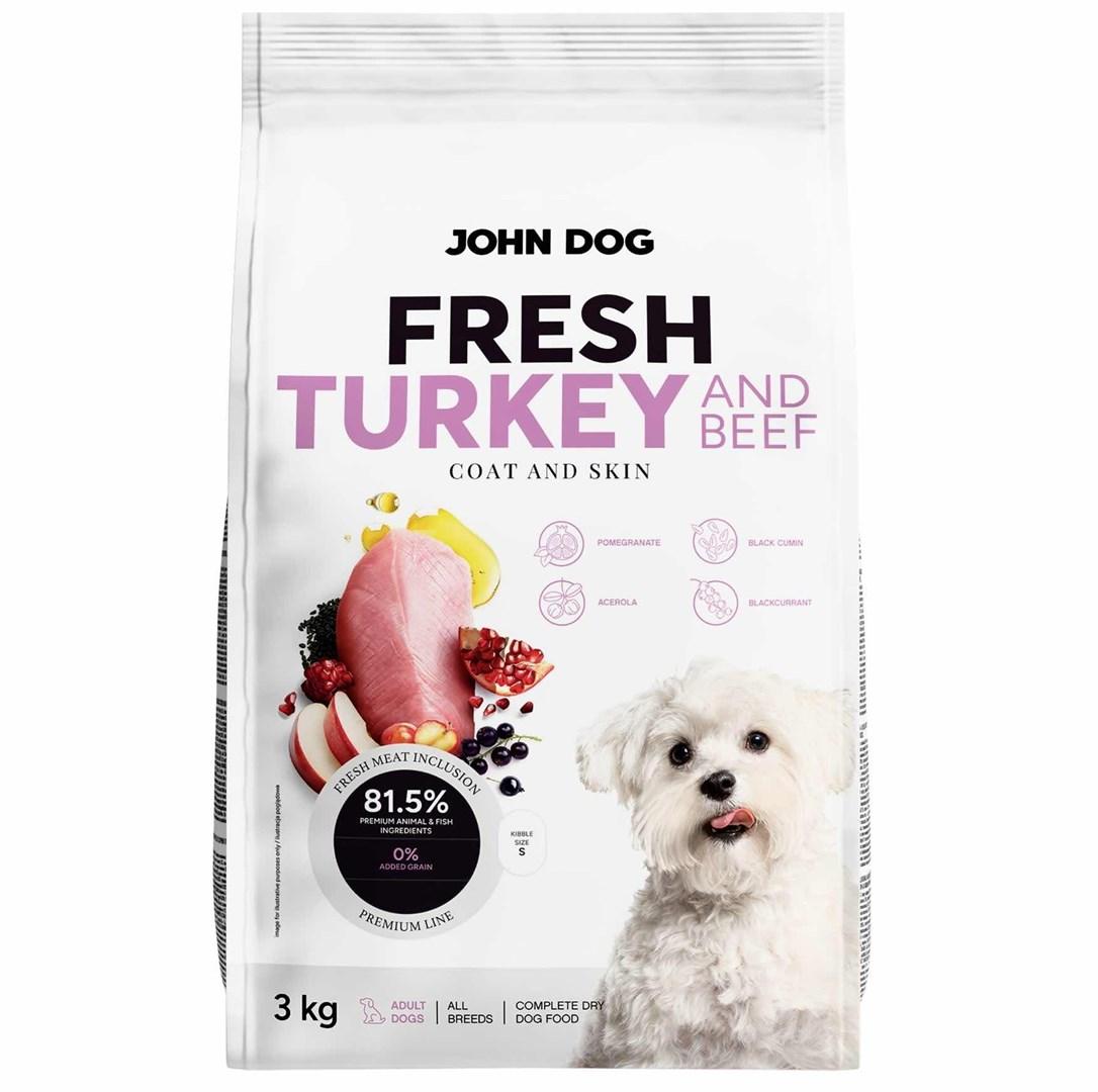 JOHN DOG Fresh Turkey & Beef tørfoder til hund – 3 kg