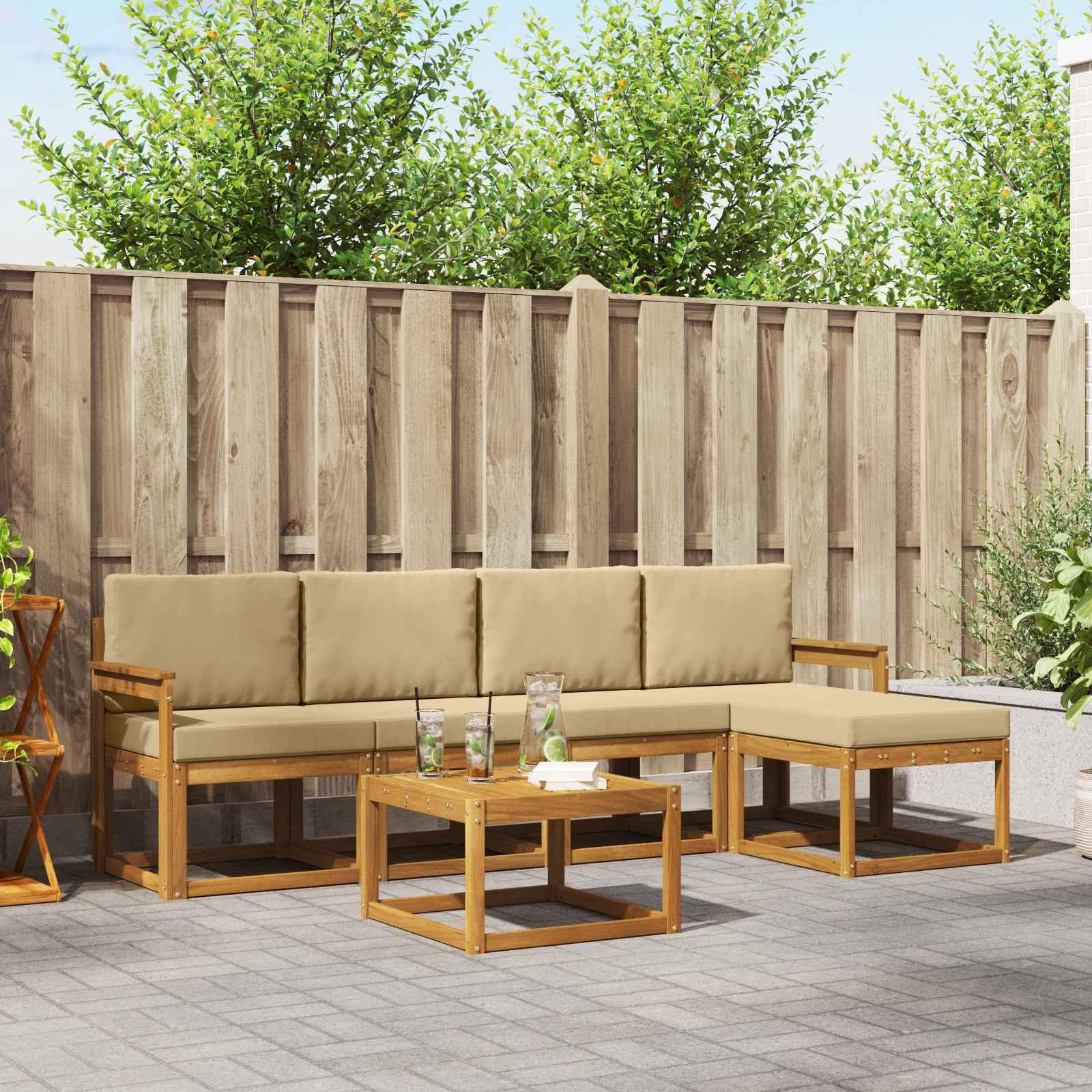 Udendørs sofagruppe 6 stk Naturlig og Beige Massivt Akacietræ