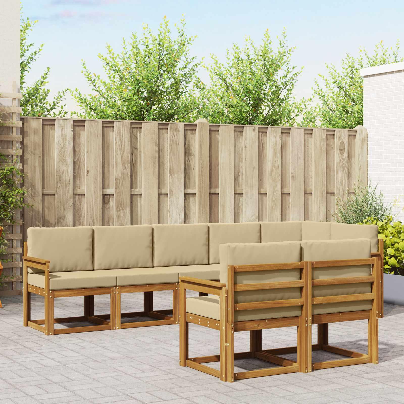 Udendørs Sofagruppe 8 Dele Massivt Akacietræ - Naturlig og beige / Åben ramme