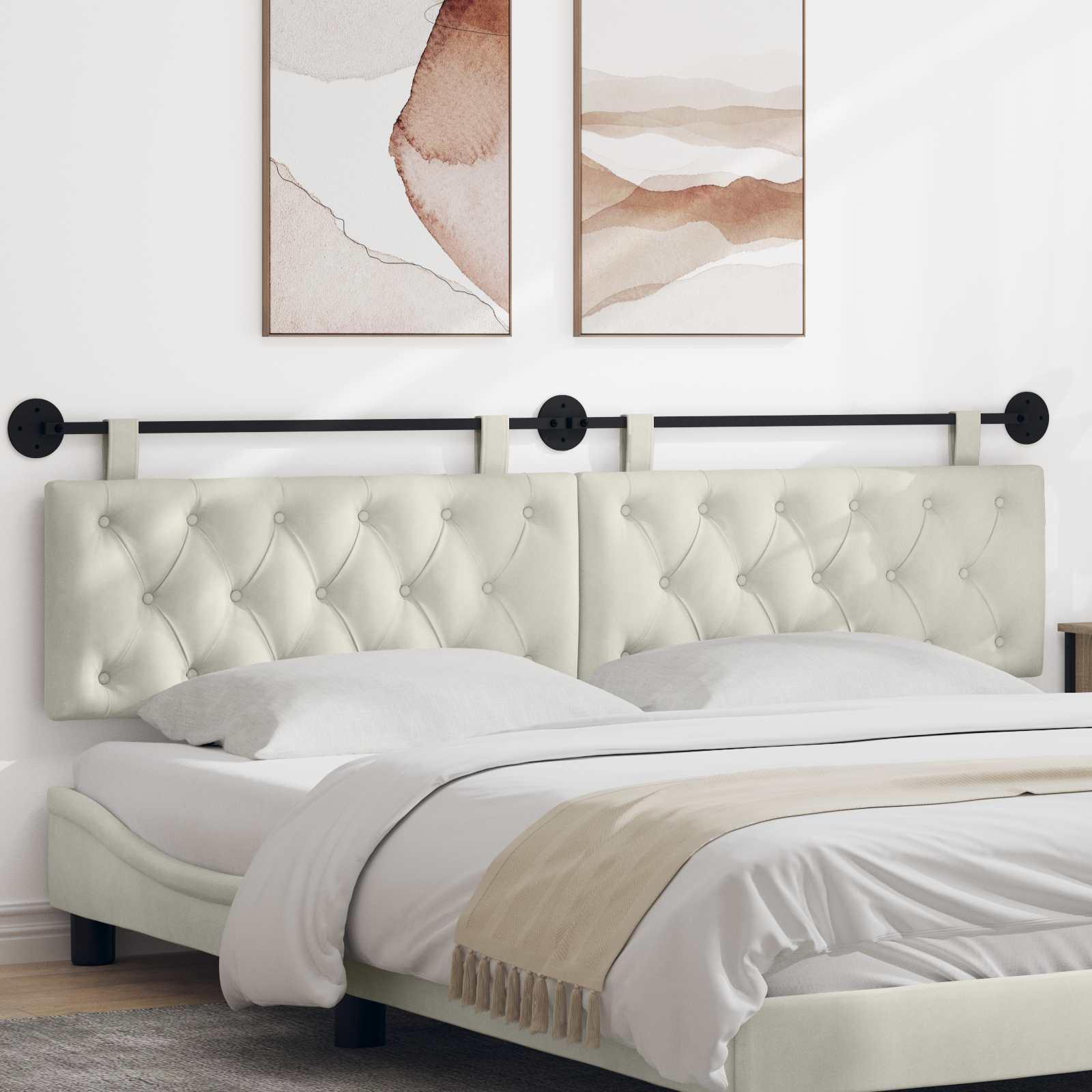 Hængende Hovedgavl Vægmonteret Creme 210 x 55 x 7 cm Fløjl