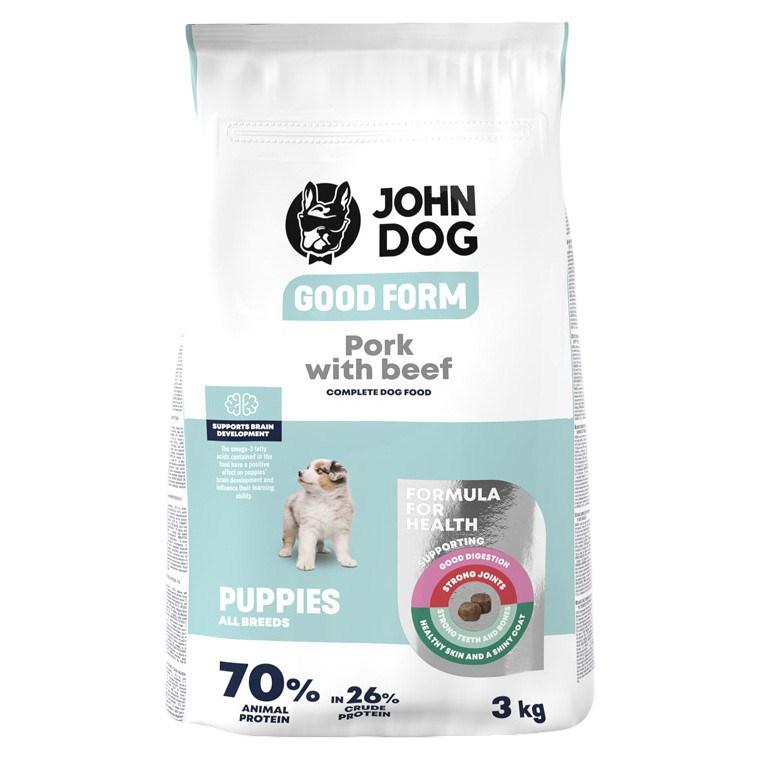 JOHN DOG Good Form Junior tÃ¸rfoder â svin med oksekÃ¸d, 3 kg