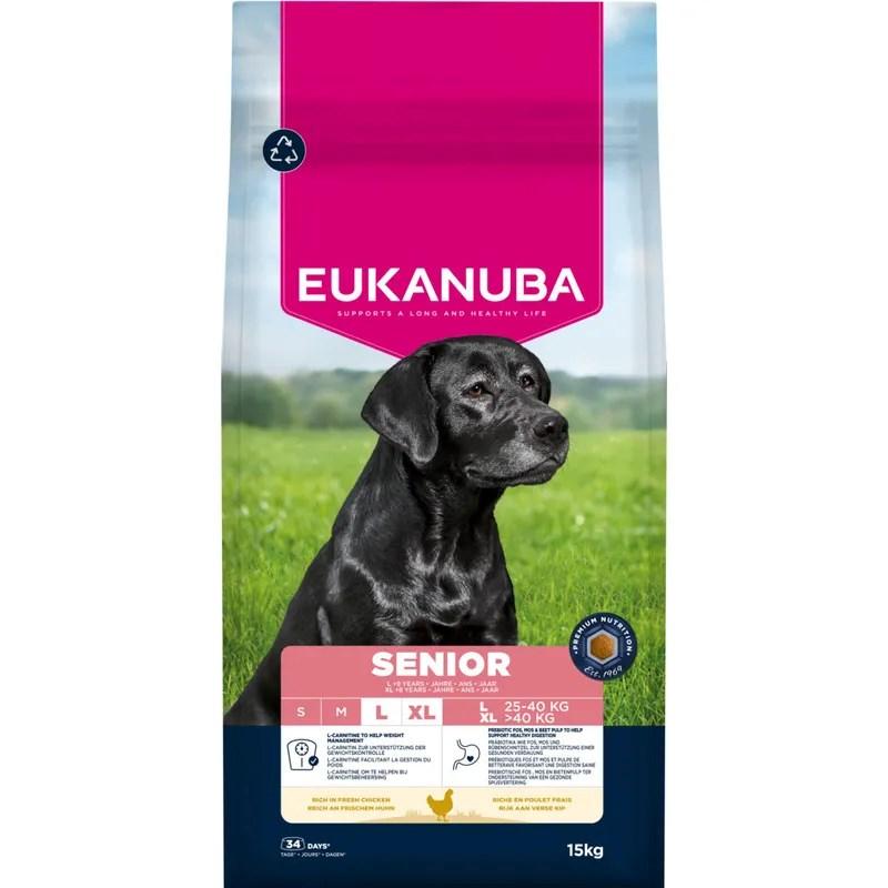 Eukanuba Senior hundefoder med kylling â store racer, tÃ¸rfoder 15 kg