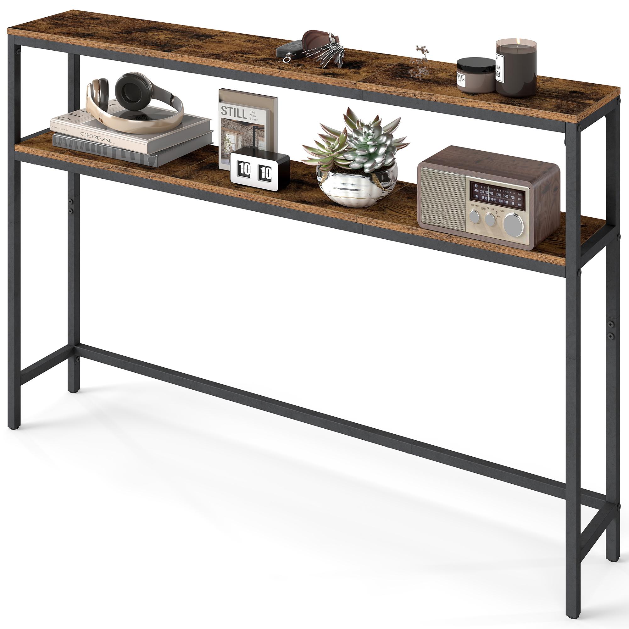 Konsolbord med 2 hylder - slankt sofabord 20 × 120 × 80 cm, rustik brun/sort