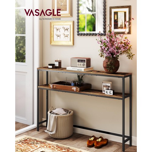 Konsolbord med 2 hylder - slankt sofabord 20 × 120 × 80 cm, rustik brun/sort