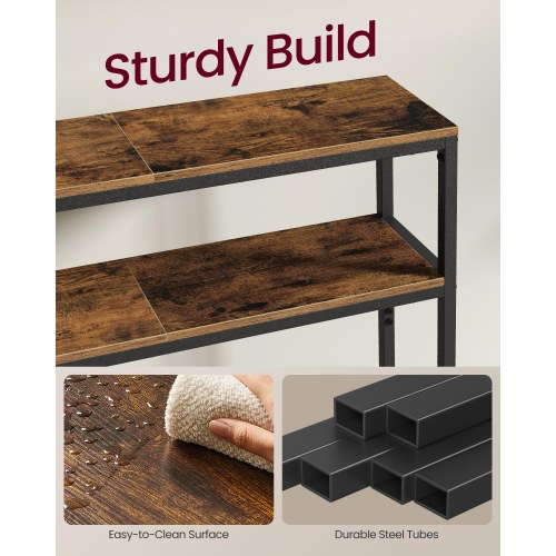 Konsolbord med 2 hylder - slankt sofabord 20 × 120 × 80 cm, rustik brun/sort