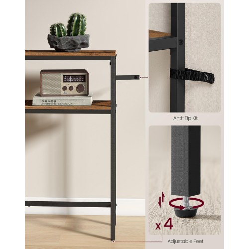 Konsolbord med 2 hylder - slankt sofabord 20 × 120 × 80 cm, rustik brun/sort