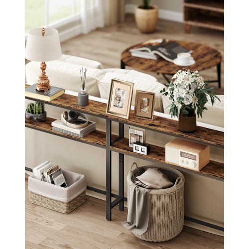 Konsolbord med 2 hylder - slankt sofabord 20 × 120 × 80 cm, rustik brun/sort