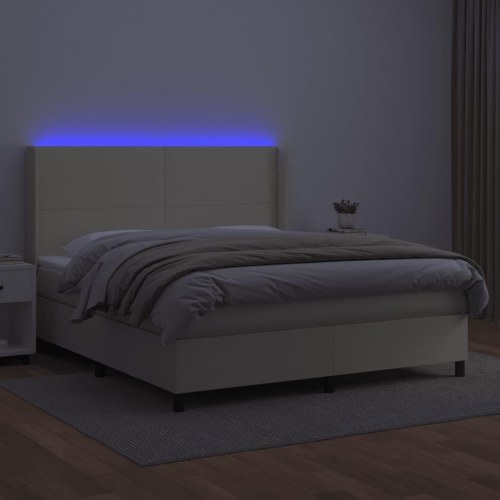 Kontinentalseng 180x200 cm med LED-lys - kunstlæder, creme