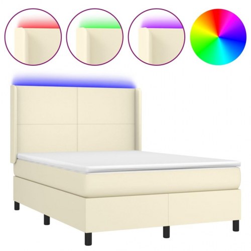 Kontinentalseng med LED-lys 140×190 cm i kunstlæder - creme