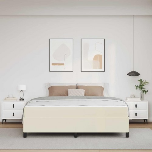 Sengestel med madras - creme stof 180 × 200 cm