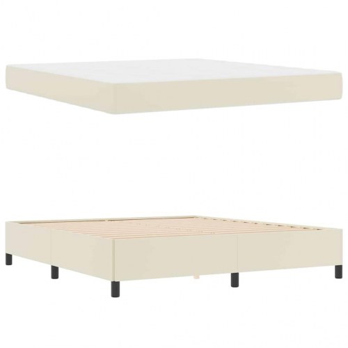Sengestel med madras - creme stof 180 × 200 cm
