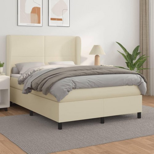 Kontinentalseng med madras 140x190 cm - kunstlæder, creme