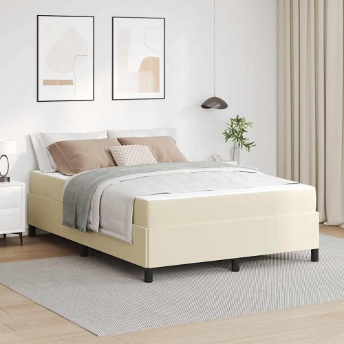 Sengestel med madras - creme stof 140 x 190 cm