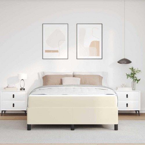 Sengestel med madras - creme stof 140 x 190 cm