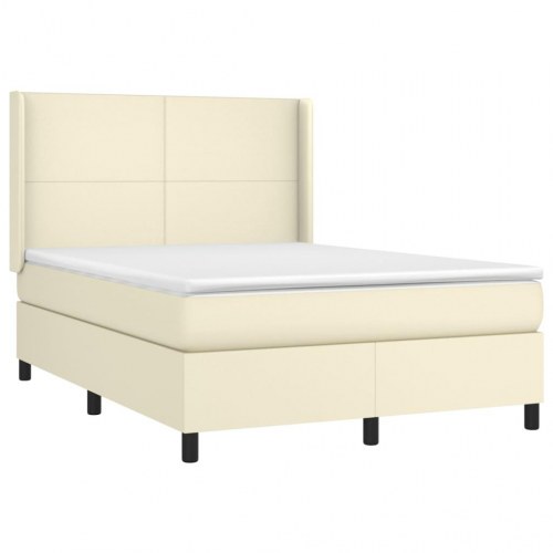 Kontinentalseng med madras 140x190 cm i kunstlæder - cremefarvet