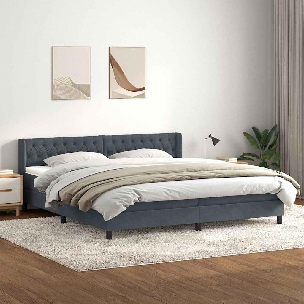Kontinentalseng med madras 180 × 220 cm - fløjl, mørkegrå