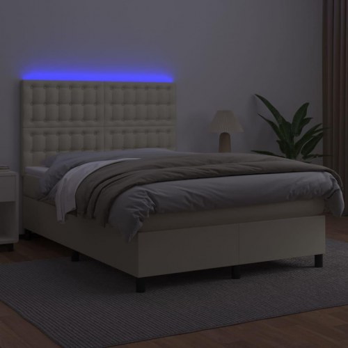 Kontinentalseng med LED-lys 140×190 cm i kunstlæder - cremefarvet