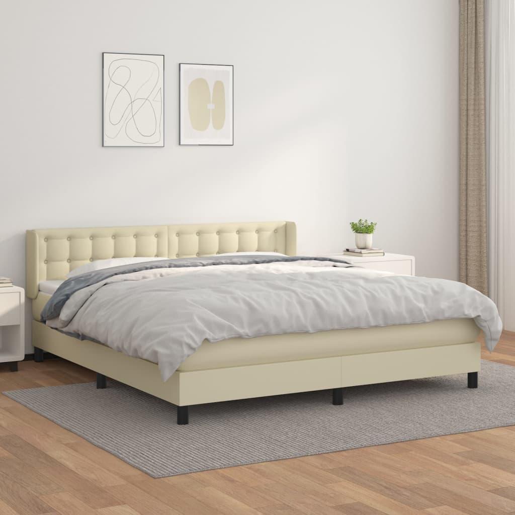 Kontinentalseng med madras 180x200 cm kunstlæder cremefarvet