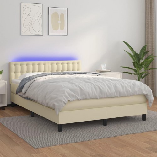 Kontinentalseng med LED-lys 140×190 cm i kunstlæder - creme