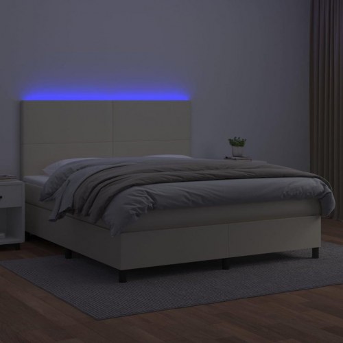 Kontinentalseng med LED-lys 180x200 cm i kunstlæder - cremefarvet