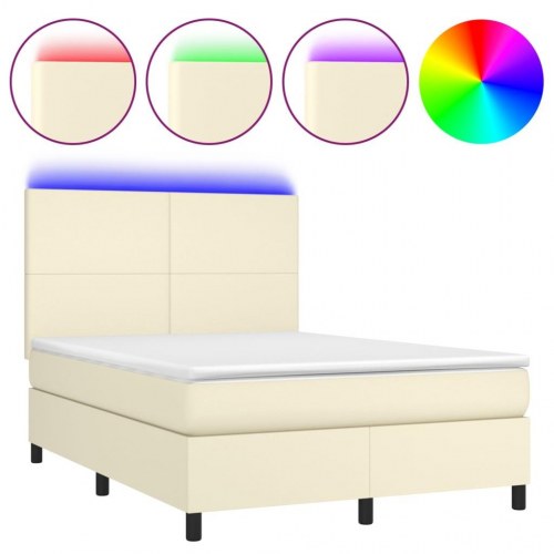 Kontinentalseng med LED-lys 140 x 190 cm - kunstlæder, creme