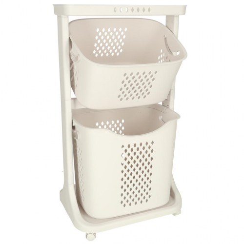Vasketøjskurv med dobbelte kurve på hjul – plast, 44 × 77,5 × 32 cm (OUTLET A)