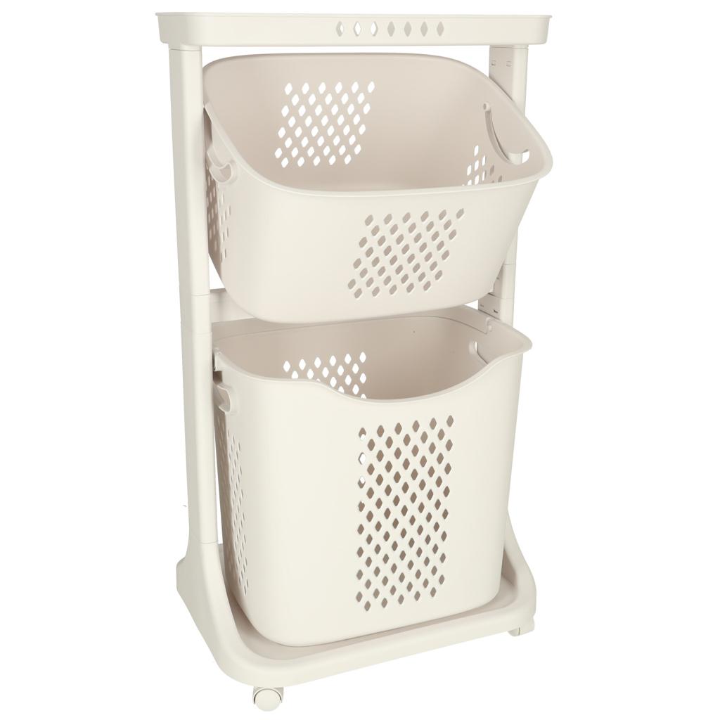 Vasketøjskurv med dobbelte kurve på hjul – plast, 44 × 77,5 × 32 cm