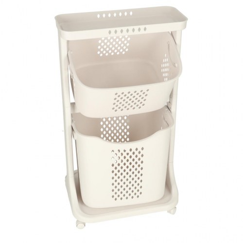 Vasketøjskurv med dobbelte kurve på hjul – plast, 44 × 77,5 × 32 cm (OUTLET A)