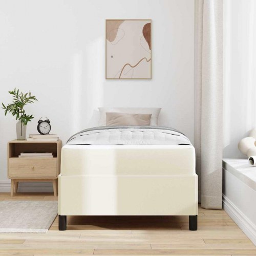 Sengestel med madras - creme stof 80 x 200 cm