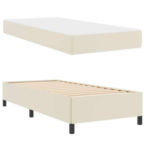 Sengestel med madras - creme stof 80 x 200 cm