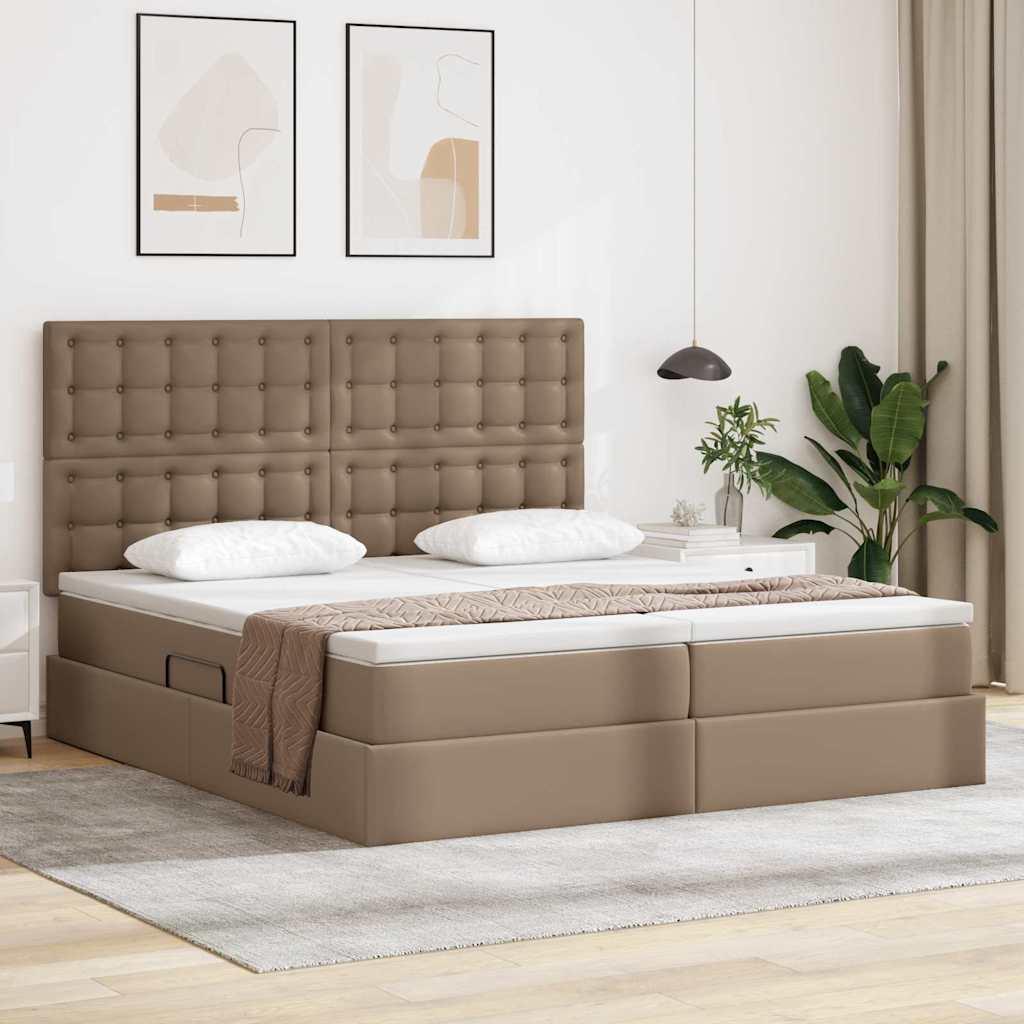 Seng med opbevaring og LED Cappuccino 200 x 200 cm Kunstlæder