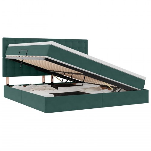 Seng med opbevaring og LED med LED Mørkegrøn 200 x 200 cm Fløjl