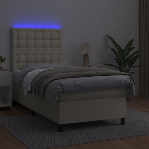 Kontinentalseng med LED-lys 80×200 cm i kunstlæder - cremefarvet