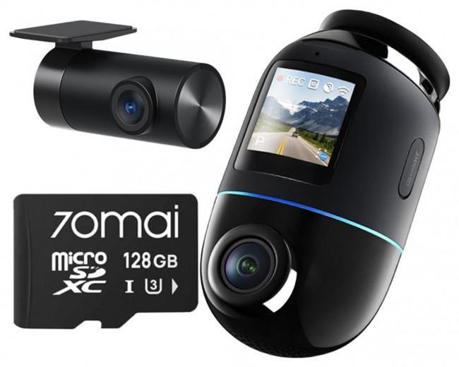 70mai X800 4K Dual - dashcam med bagkamera + 128 GB microSD (sort)