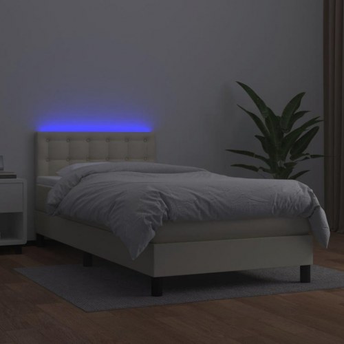 Kontinentalseng med LED-lys 80x200 cm - kunstlæder, cremefarvet