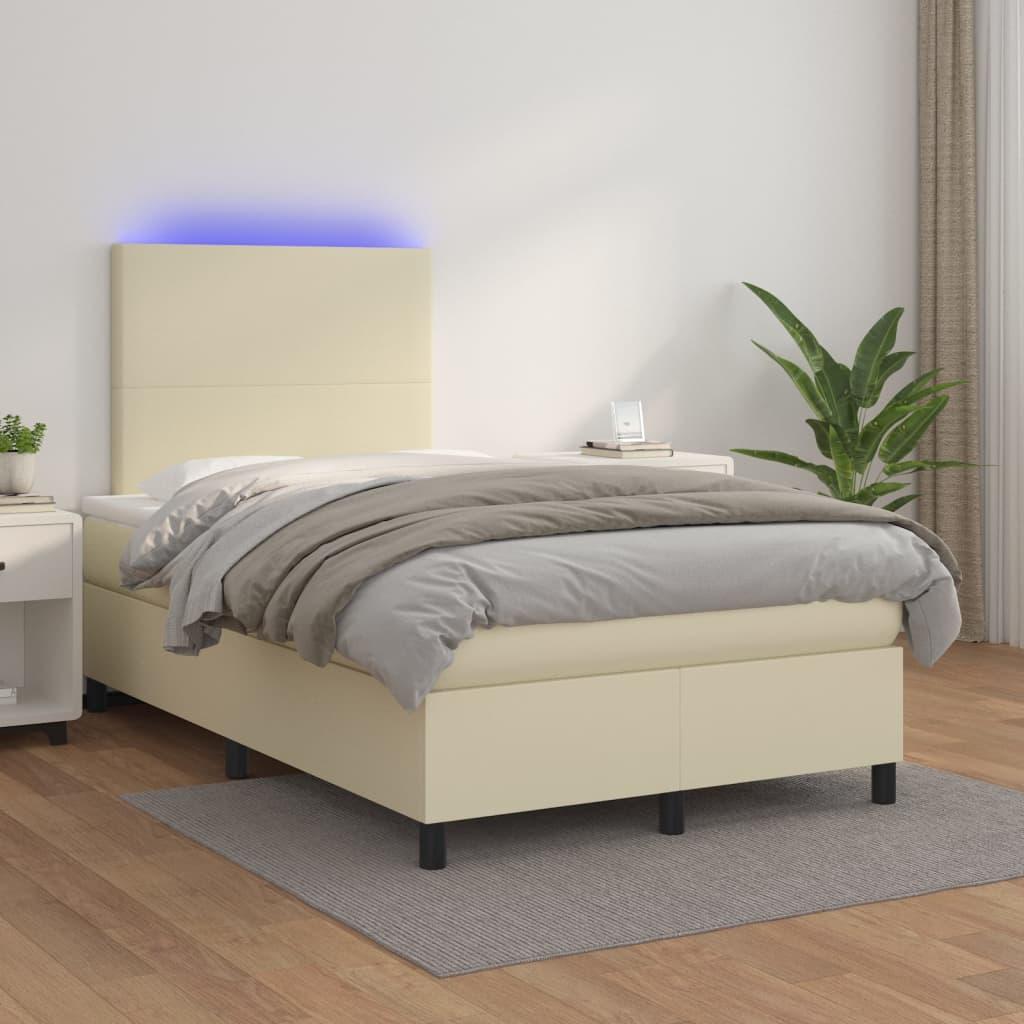 Kontinentalseng med LED-lys 120x200 cm kunstlæder cremefarvet