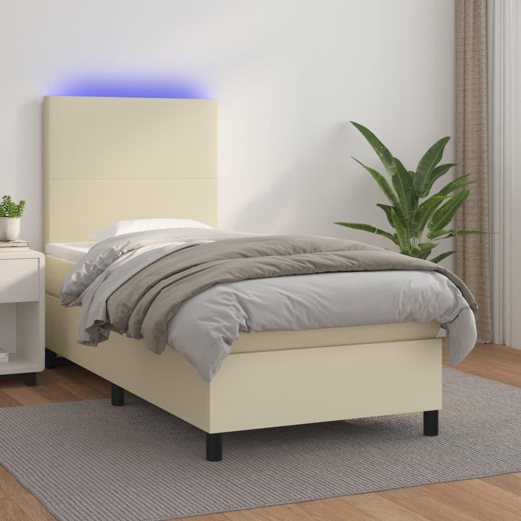 Kontinentalseng med LED-lys 90x190 cm kunstlæder cremefarvet