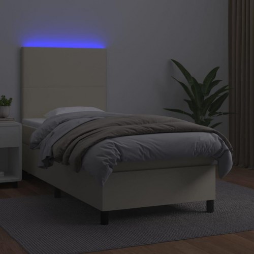 Kontinentalseng med LED-lys 80×200 cm - kunstlæder, creme