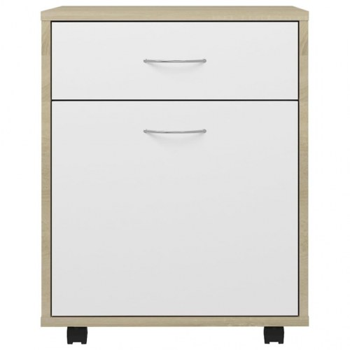 Rulleskab 45x38x54 cm konstrueret træ hvid og sonoma-eg