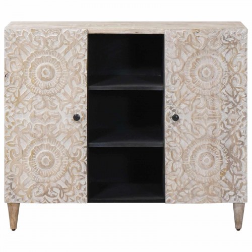 Sidebord med hylde Hvid 90 x 33,5 x 75 cm Massivt mangotræ