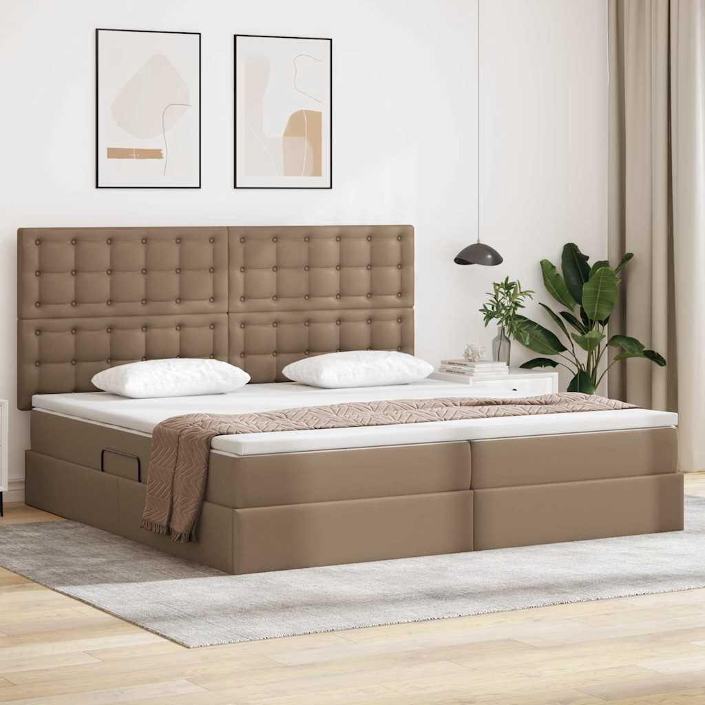 Opbevaringsseng Med Madras Faux Læder - Cappuccino / 200 x 200 cm