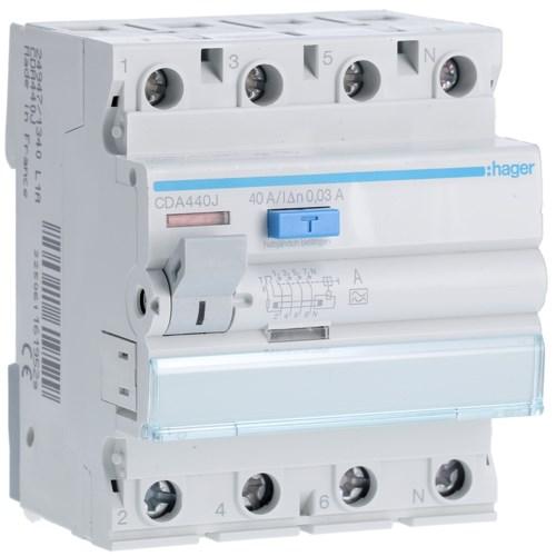 Hager CDA440J fejlstrømsafbryder, 4-polet 40 A 30 mA